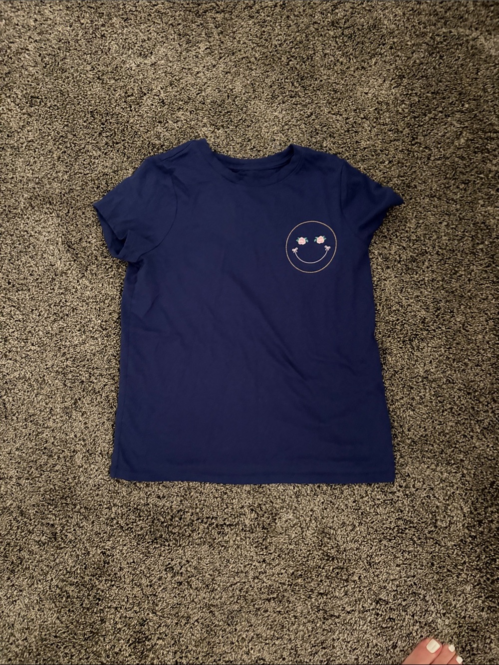 Cat & Jack Navy Short Sleeve Tee with Pink Smiley Detail